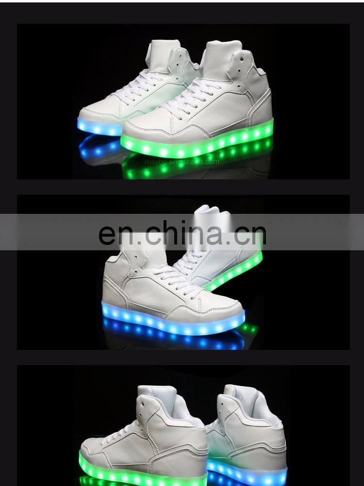 Wholesale New design Casual shoes men Pu leather light shoes Street dance luminous high top LED shoes sneakers for men women