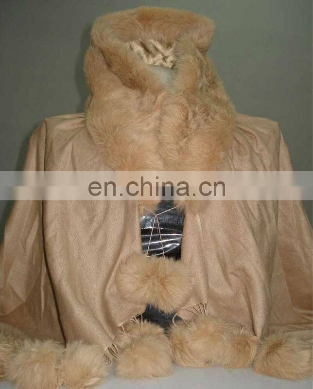 Silk Pashmina Cape with genuine Fur