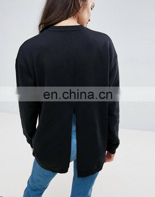 OEM Factory High Quality Cheap Price Crew Neck Sweatshirt Longline Split Back Sweatshirt