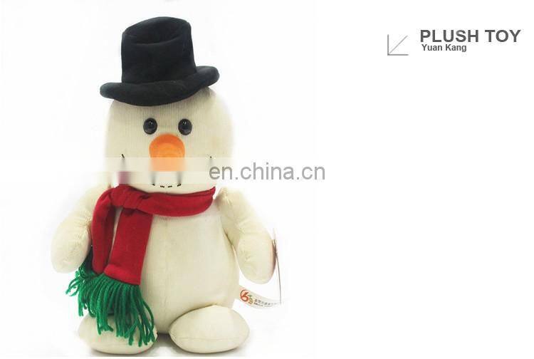Christmas plush white snowman with red scarf and black hat