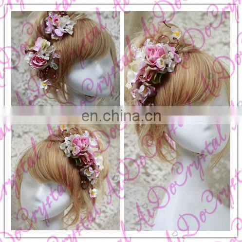 Aidocrystal fashion classic Bridal flower Hair Piece raw material pink hair accessories