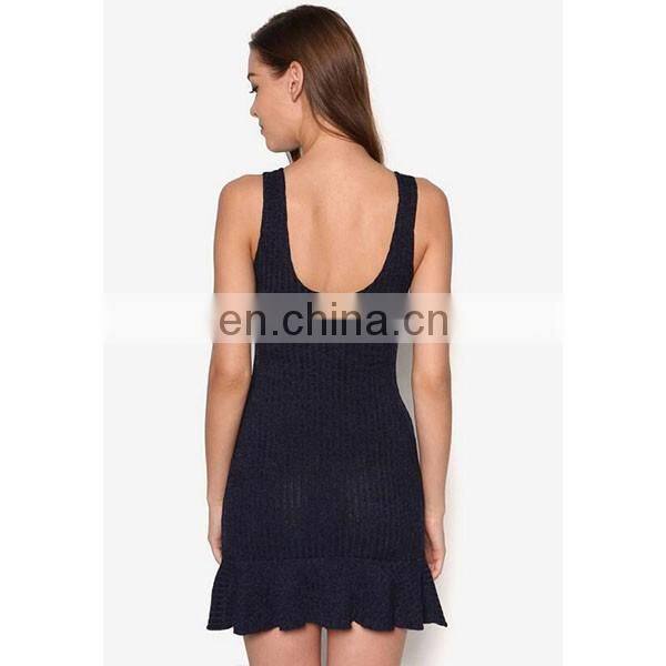Hot sell ladies flounced skirt latest scoop neckline sleeveless sexy dresses for women