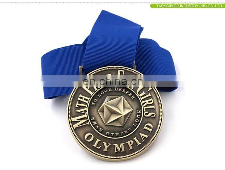 Antique gold plated free design custom sport medals with ribbon