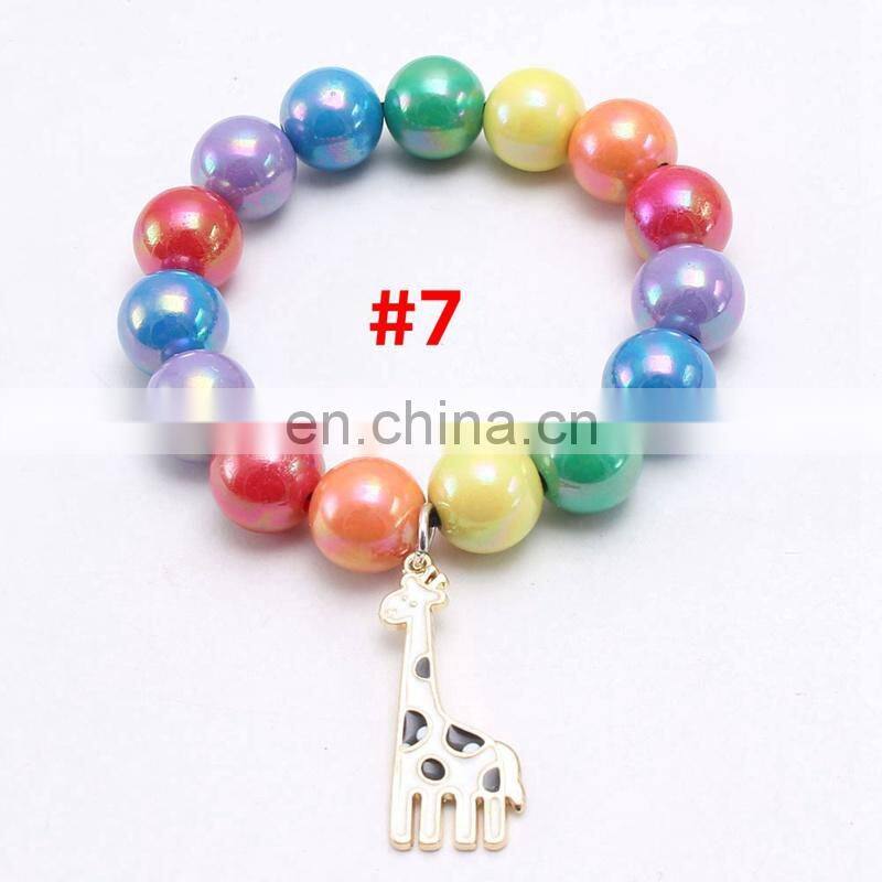 Girl Rainbow bracelet Children Colorful Beads with alloy pendants Girl Gift 9Colors