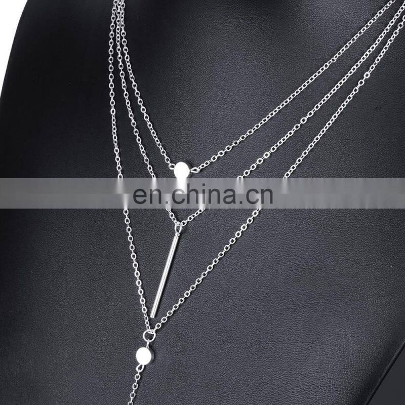 Women Necklaces & Pendants 3 multi layer Necklace Tassel Charm Bar statement for gift