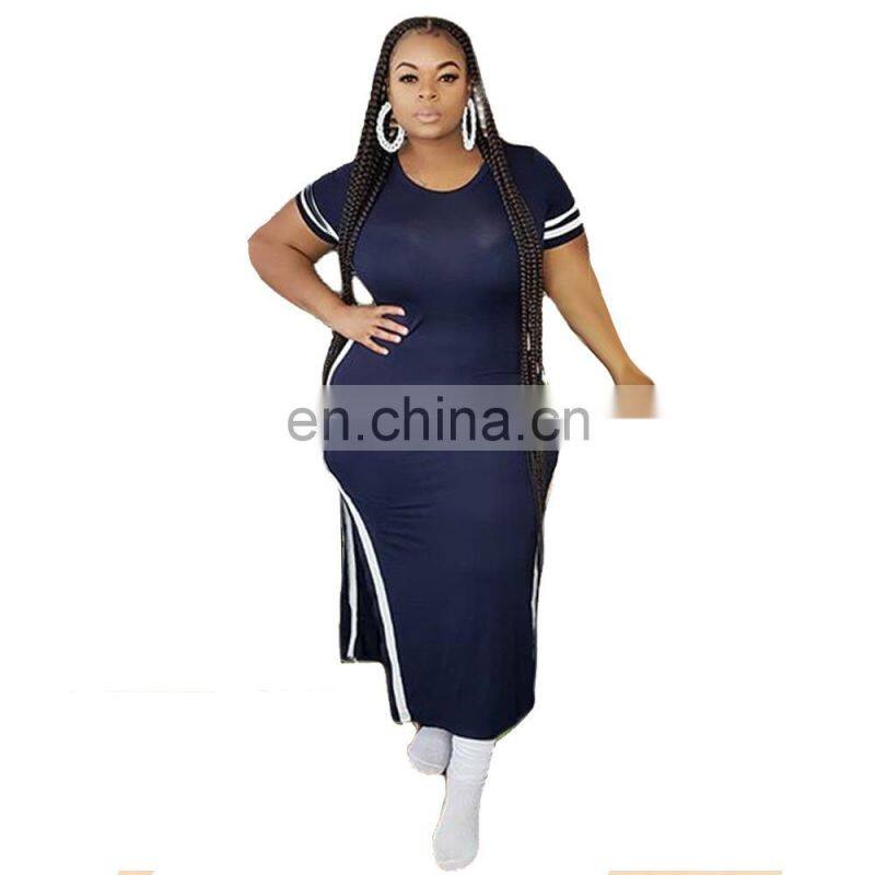 custom Plus Size Dress Skirts ladies dresses summer short sleeve Side split maxi solid bodycon dress women plus size clothes