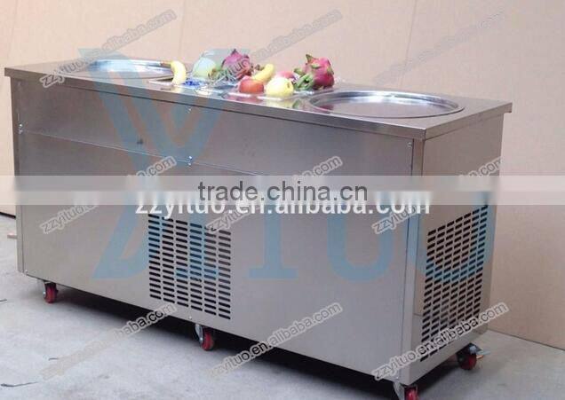 New Arrival Fried Ice Cream Machine Double Pan R404a Refrigerant 500mm/700mm Double Flat Pan Fried Ice Cream Machine