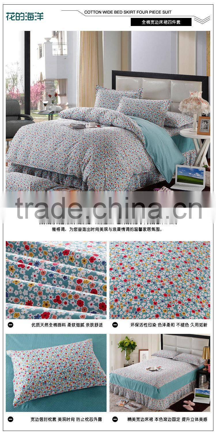 Wholesale 100%cotton big flower printed queen bed skirt