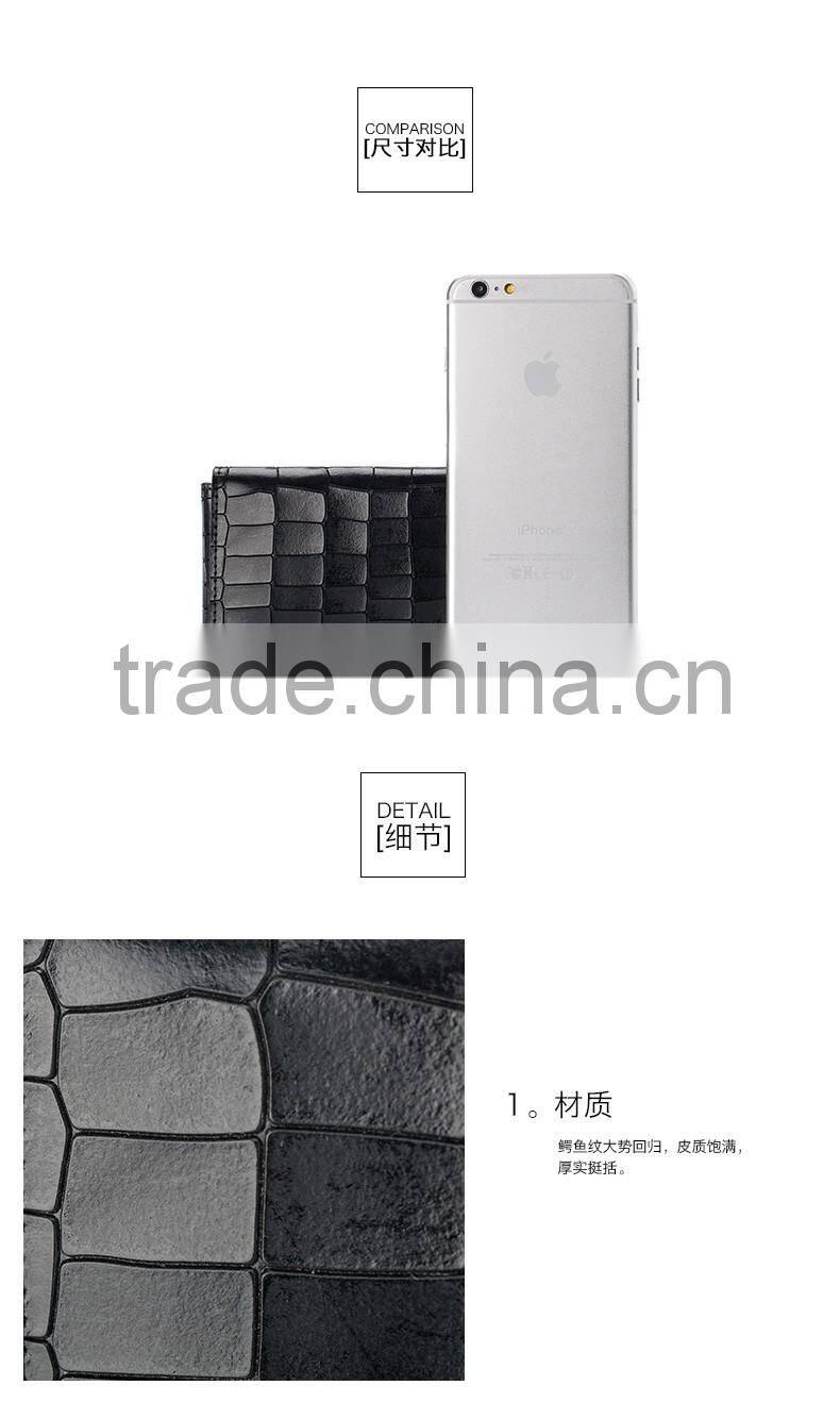Genuine Crocodile Parttern Leather ID Card Holder Credit Card Case for Women