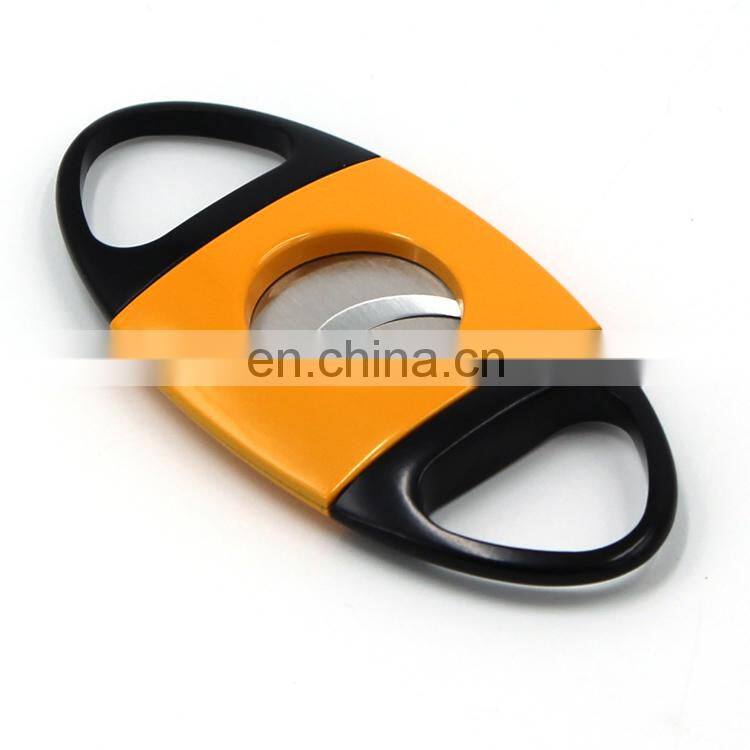black yellow red double blade stainless steel cigar cutter