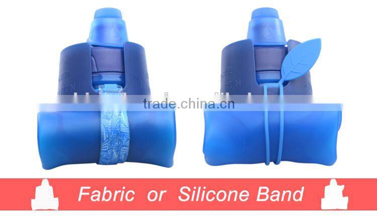 2016NEW Sports Outdoor 500ml/16oz Foldable Silicone Water Bottle, with Screw Lid Platinum material