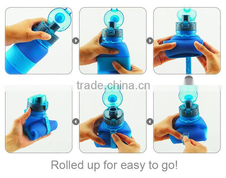 New 650ml/22oz Collapsible, Rollable Silicone Water Bottle with Screw Cap, BPA Free, Up to LFGB Standard