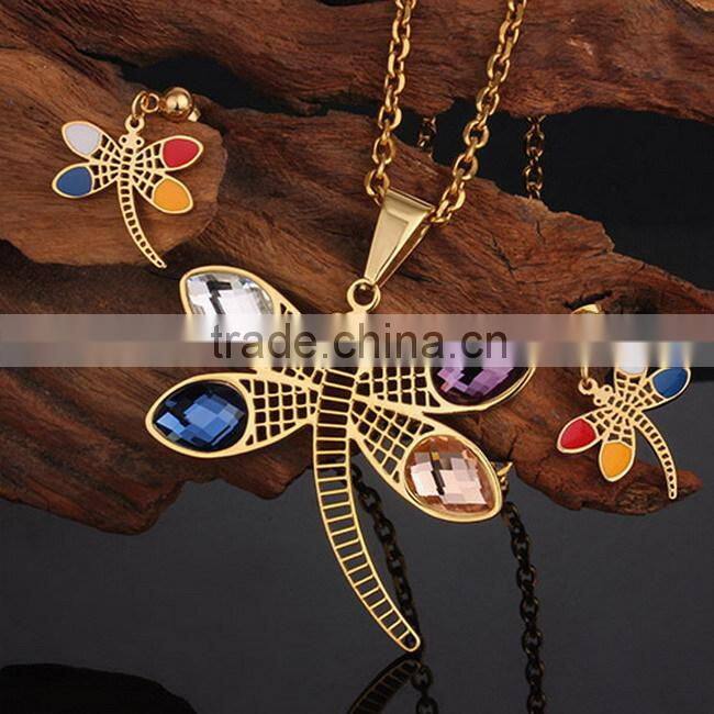 Stainless steel dragonfly young girl earring jewelry set