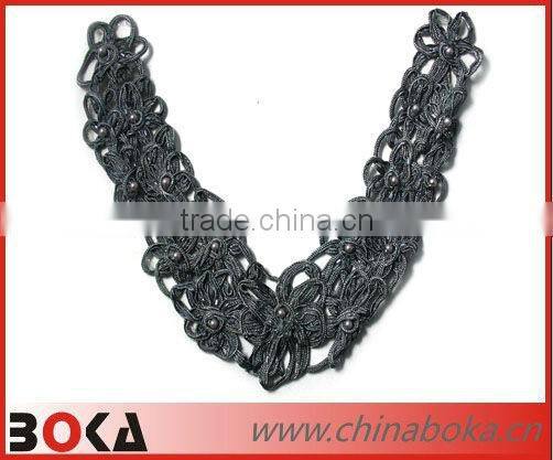 Latest design v-shape polyester crochet lace blouse sex collar for women