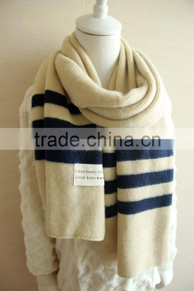 New Arrival Warm Fashion Long Striped Wool Acrylic Knitted Girls Winter Scarf