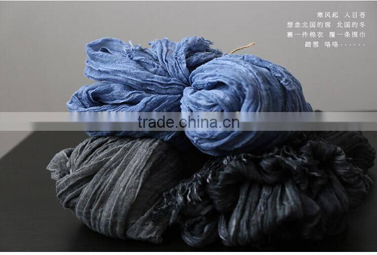 Korea Japan Fashion Ladies Solid Color Blank Plain Goffer Woven Linen Pashmina Shawl Scarf