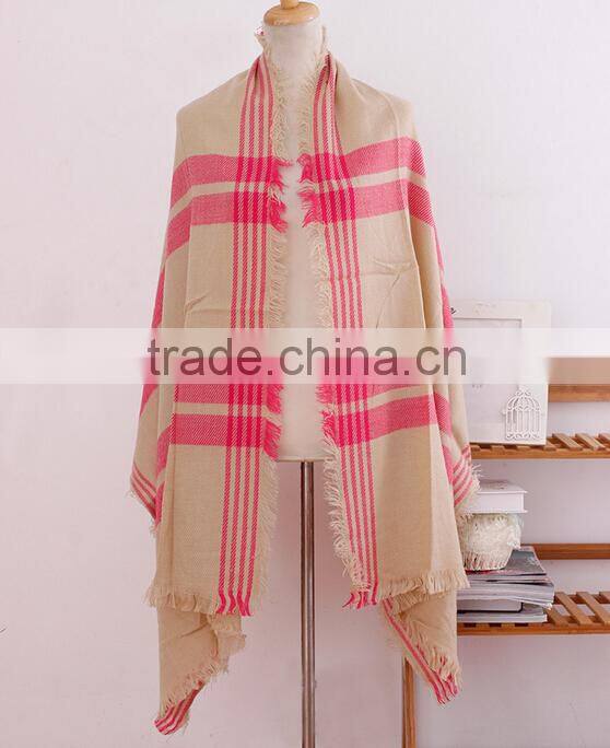 New Style Korea Fashion Woman Winter Tassel Plaid Acrylic Shawl