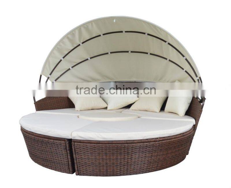 Top sale KD steel round rattan daybed with canopy