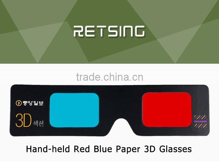 3d hand-held paper glasses red cyan blue lenses for 3d movies and 3d books