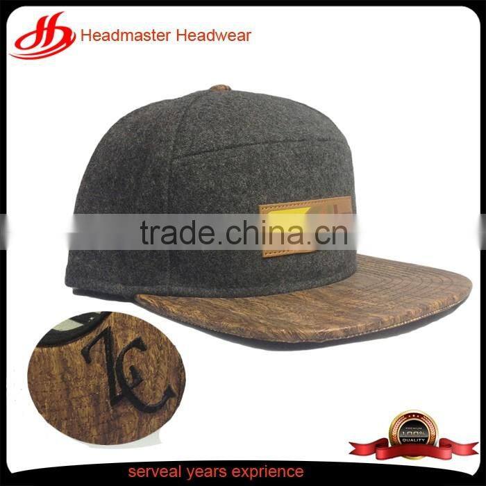 custom melton wool snapback cap wood brim 5 panel watermelon snapback hats