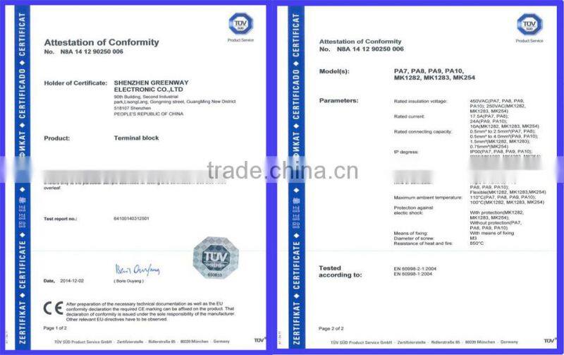 PA8 series 17.5A 450V AC plastic lighting terminal block