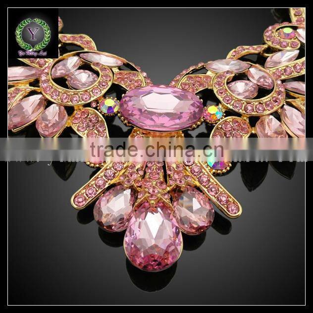 costume jewelry pink color crystal jewelry set KHK723