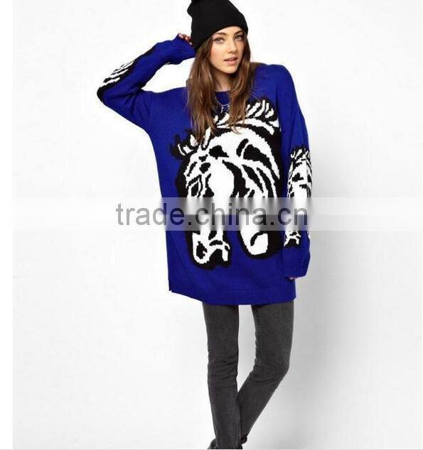 2014 new arrival more fashion plus size loose crew neck woolen sweater new designs for ladies