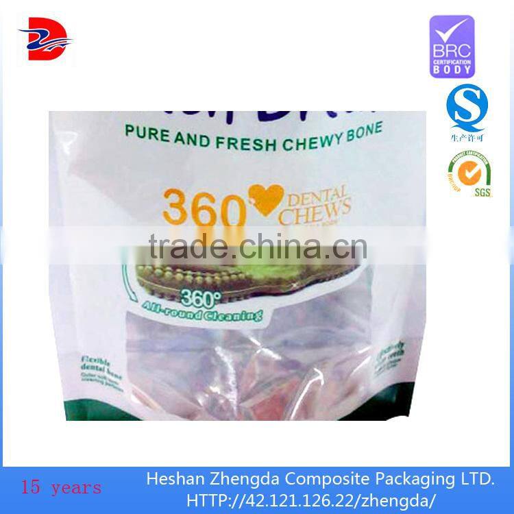 Self standing zipper dog treats PE laminated plastic dried food packaging bag