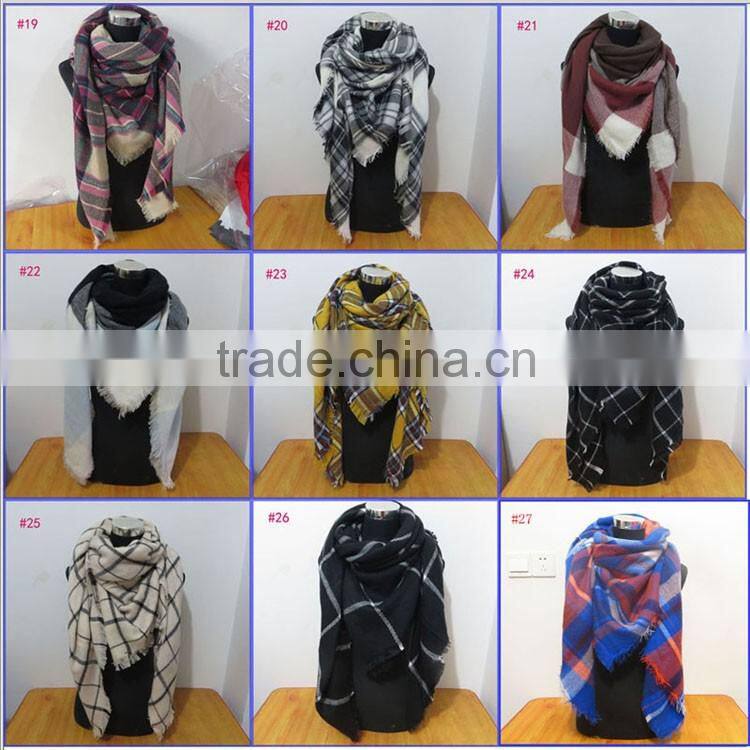 Hot selling winter tartan plaid scarf cashmere