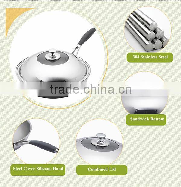 Kitchen ware Eco-Friendly Stainless Steel Saute Wok Non stick Frying Pan