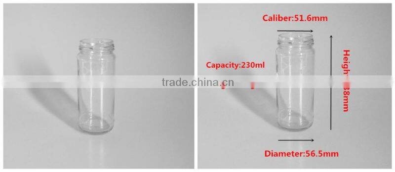 Empty 230ml tall recycled glass storage jars