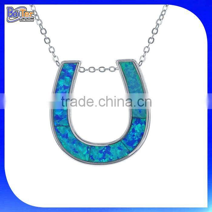 Elegant paved CZ U shape pendant 925 sterling silver horseshoe charm pendant