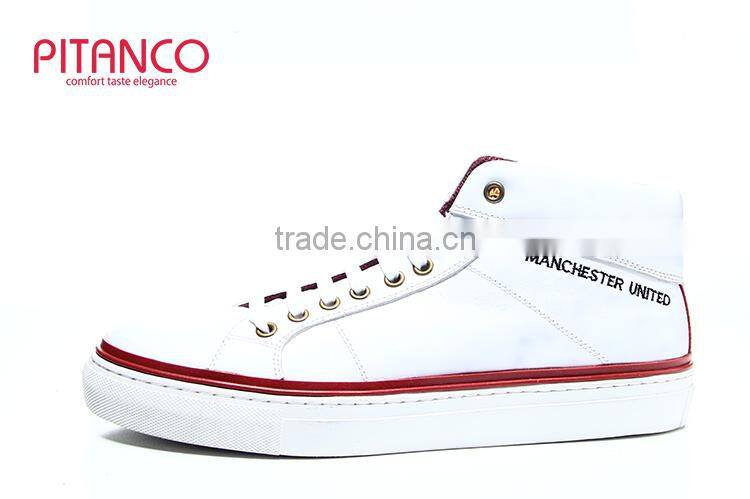White Leather High Cut Shoes Men with Rubber Sole
