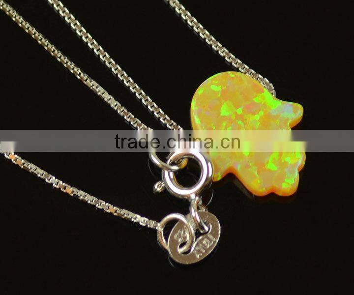Fashion 11x13mm OP55 Gold Plating sterling silver pink synthetic opal hamsa halskette