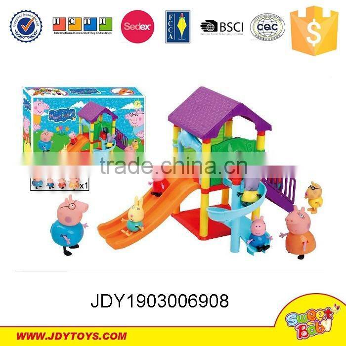 2016 new DIY plastic cute pink piggy family paradise play toy set,pretend educational kids toys