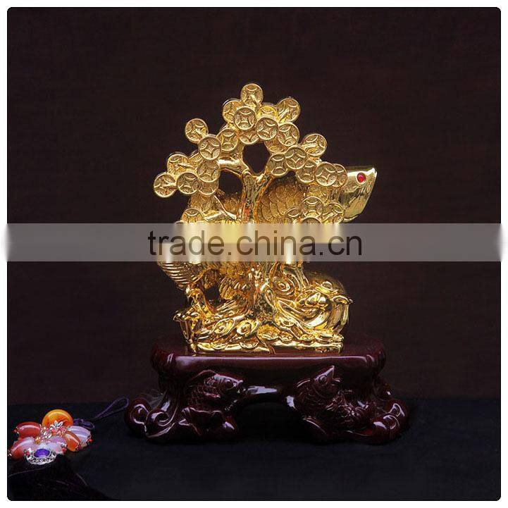 24k Golden color Chinese Luckly fengshui fish ,fish statue