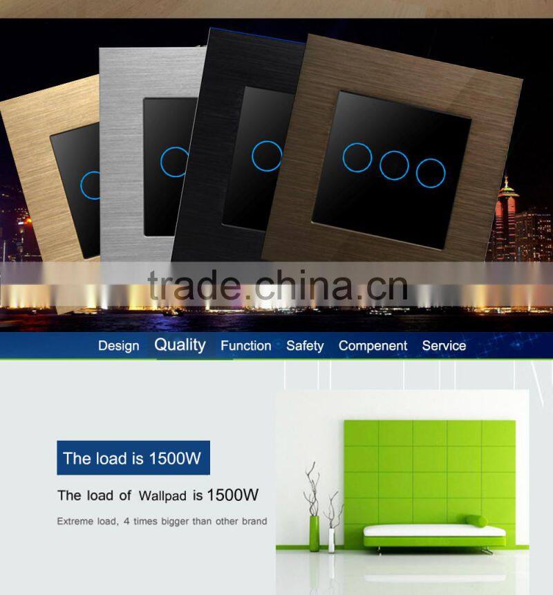 CE Approved Wallpad 86 Standard Brown Brushed Metal Frame LED BackLight 1Gang Touch Light Switch