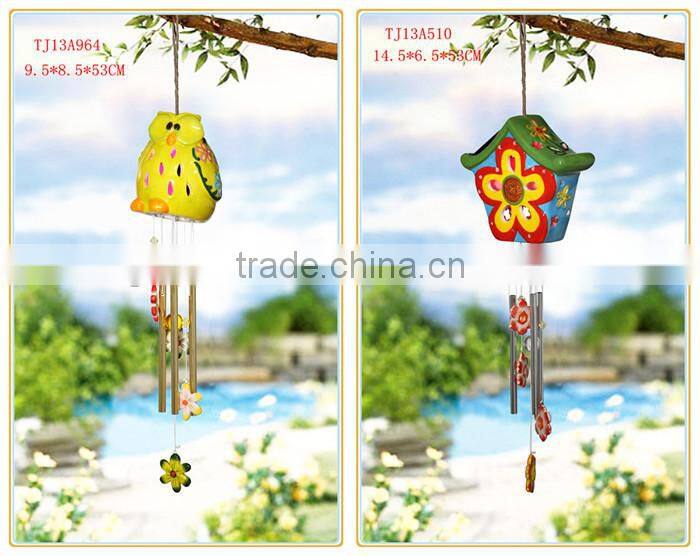 ceramic house shape wind chime with solar powered led lights decorative