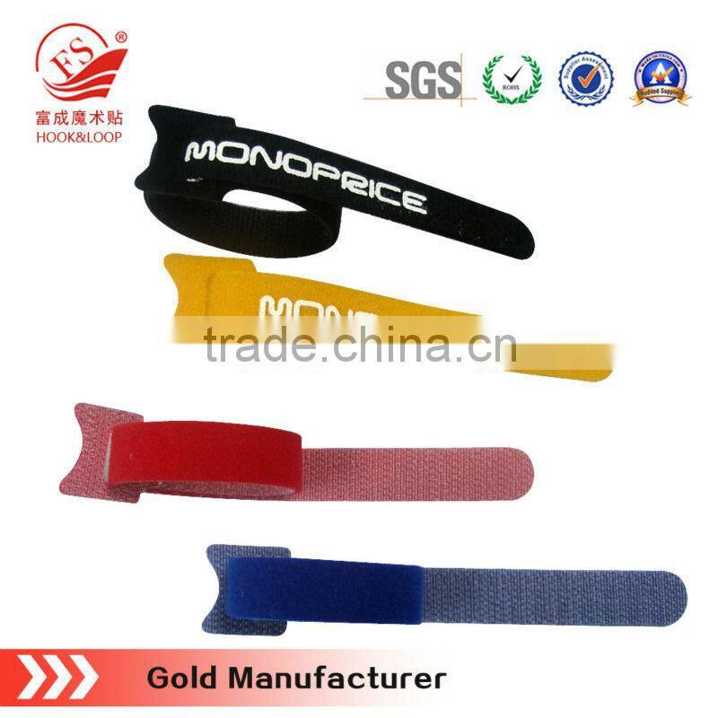 12x200mm custom self grip double sides nylon hook and loop cable tie with logo print