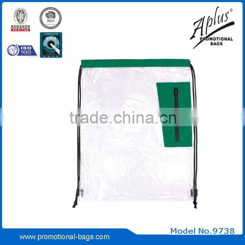 Transparent pvc drawstring backpack bag