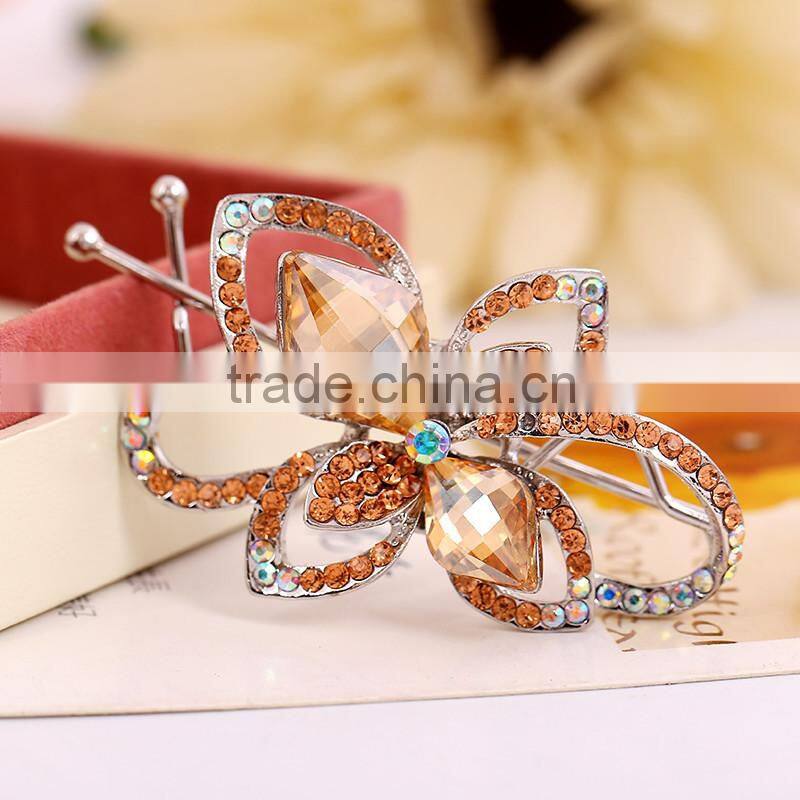 Women Fashion Chic Clear Crystal Inlaid Clover Hairpin Hair Clip Hot clip