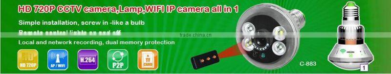 bulb ip camera with 940nm LED, IP Camera, Real bulb Camera Support Onvif, Motion detection, SD Card, Audio,E-mail alarm