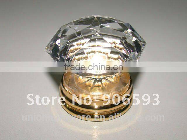 Modern european crown shape crystal cabinet door knob 35mm on brass base