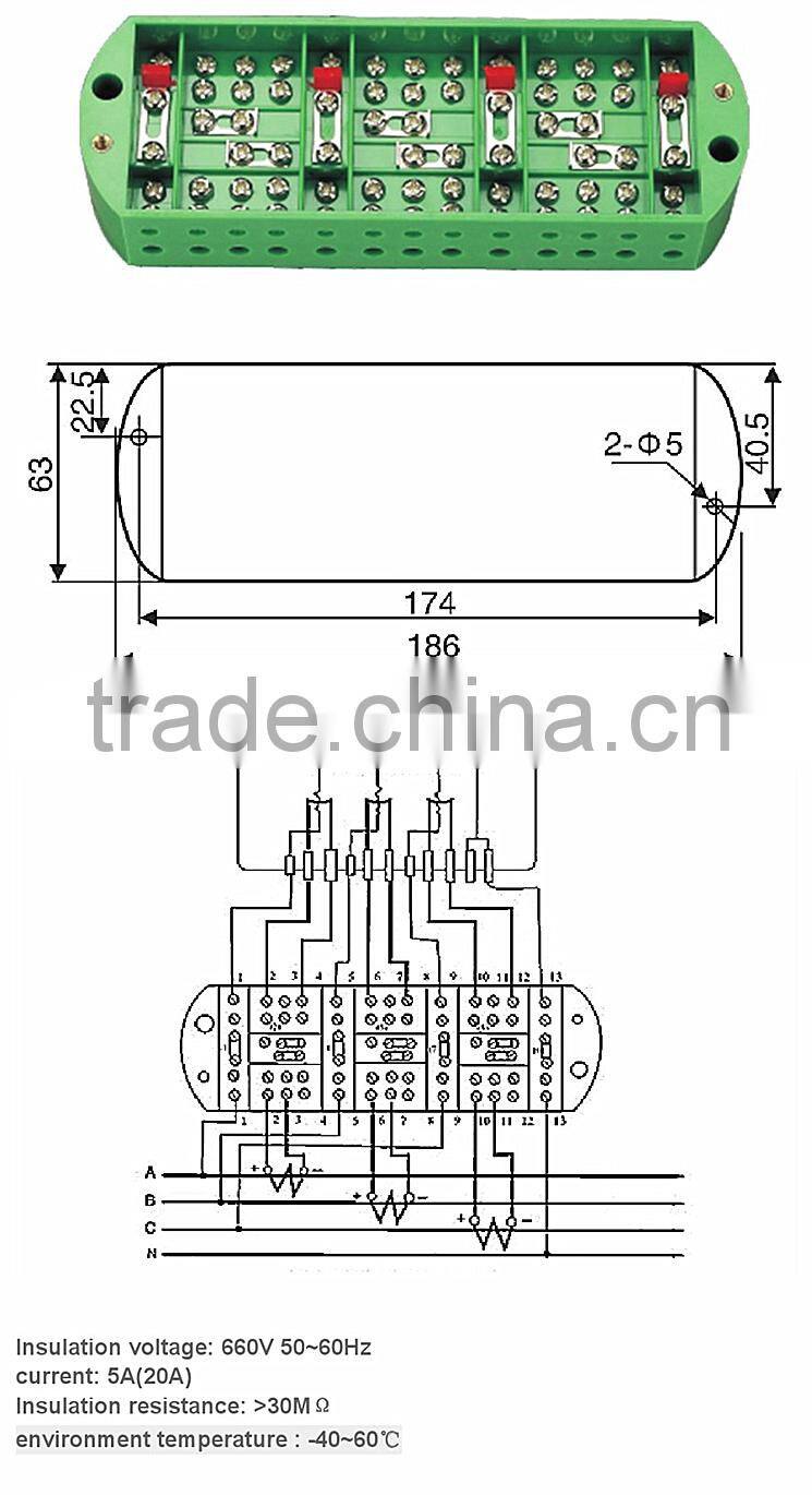 fiberglass resin anti-electricity theft Three-phase four-wire energy measuring terminal block wago