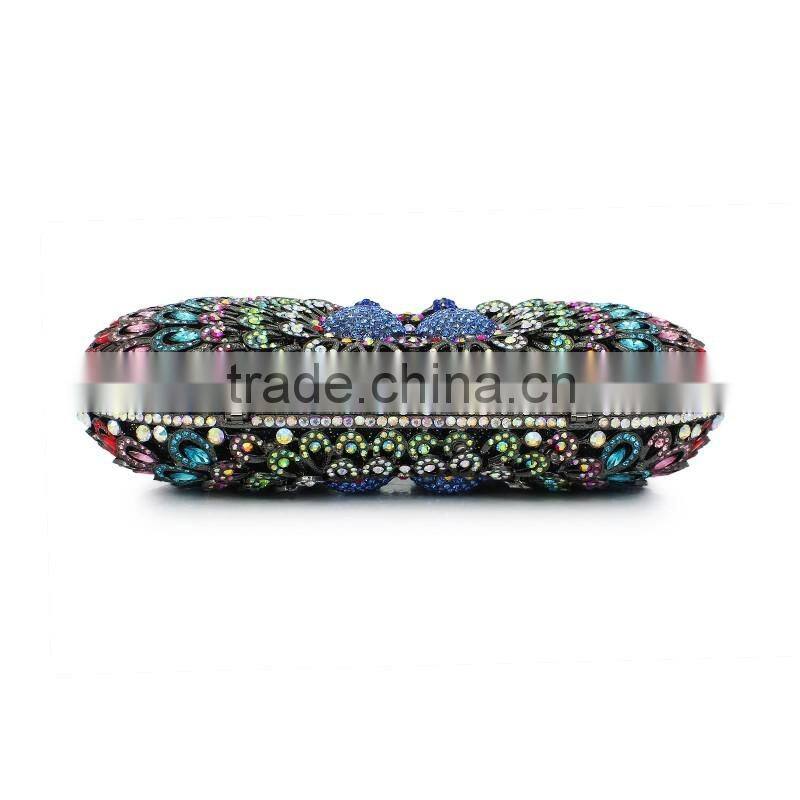 new peacock cluth bag animal lover double crystal party stone evening clutch (88167A-C)