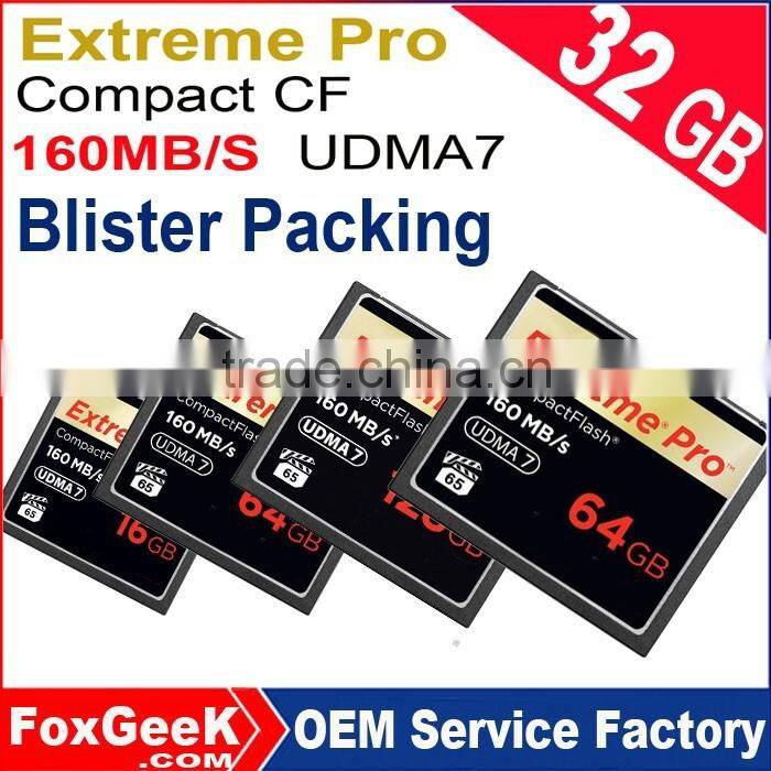 Blister Packing Extreme Pro CompactFlash CF Card UDMA7 160MB/s Speed CF Memory Card 64 128 256 GB micro 4K Camera Video