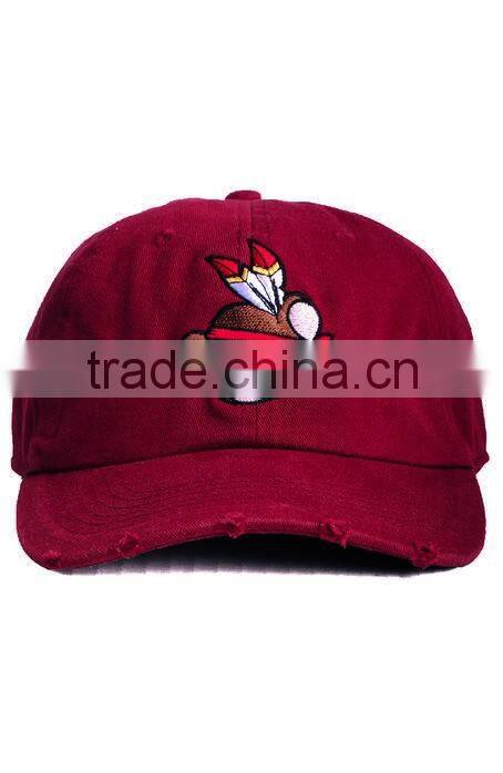 Guangzhou Daijun OEM Hot Sale Embroidered Logo 6 Panel Men And Women Baseball Red Washed Cotton Cap Manufacturer