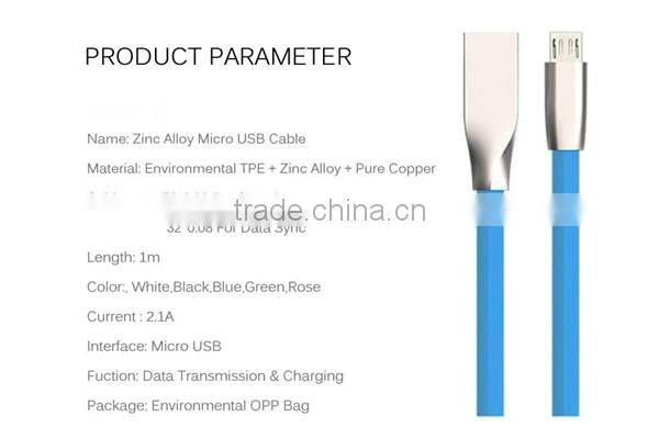 Zinc Alloy USB Data Charger Cable Cord Line for iPhone 6S 5S 5 6 Plus i Pad iPod