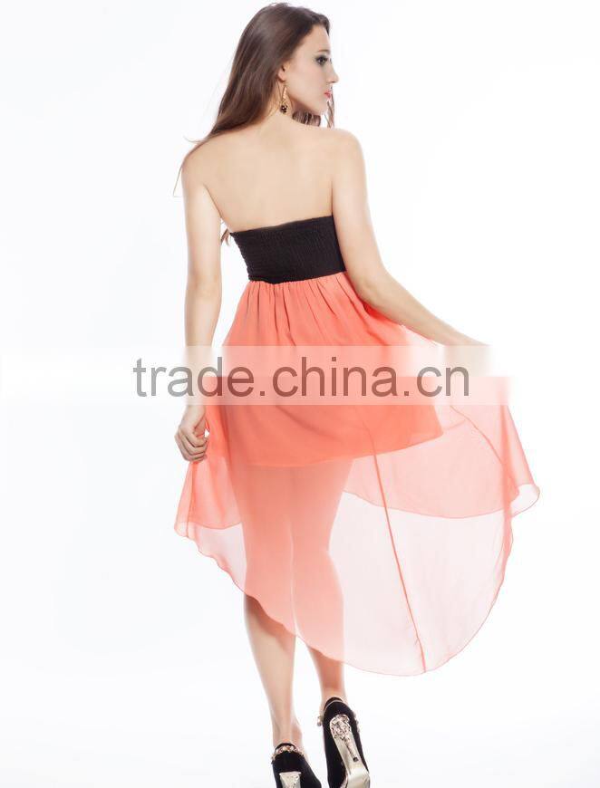 Providing copyright photos sexy orange off-shoulder short front long back prom dress