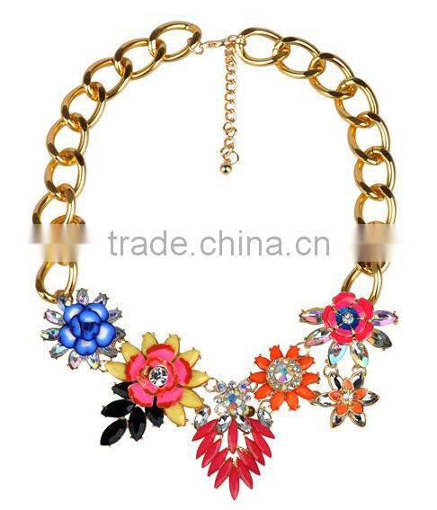 New Luxury Multicolor Flower Choker Collar Vintage Statement Necklace Women 2014